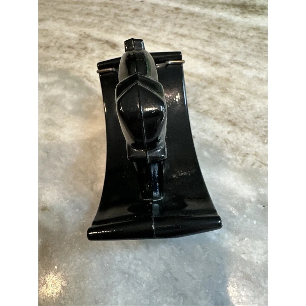 1920-30s HOUZE Glass Black Elephant Rocking Ink Blotter With One Clip